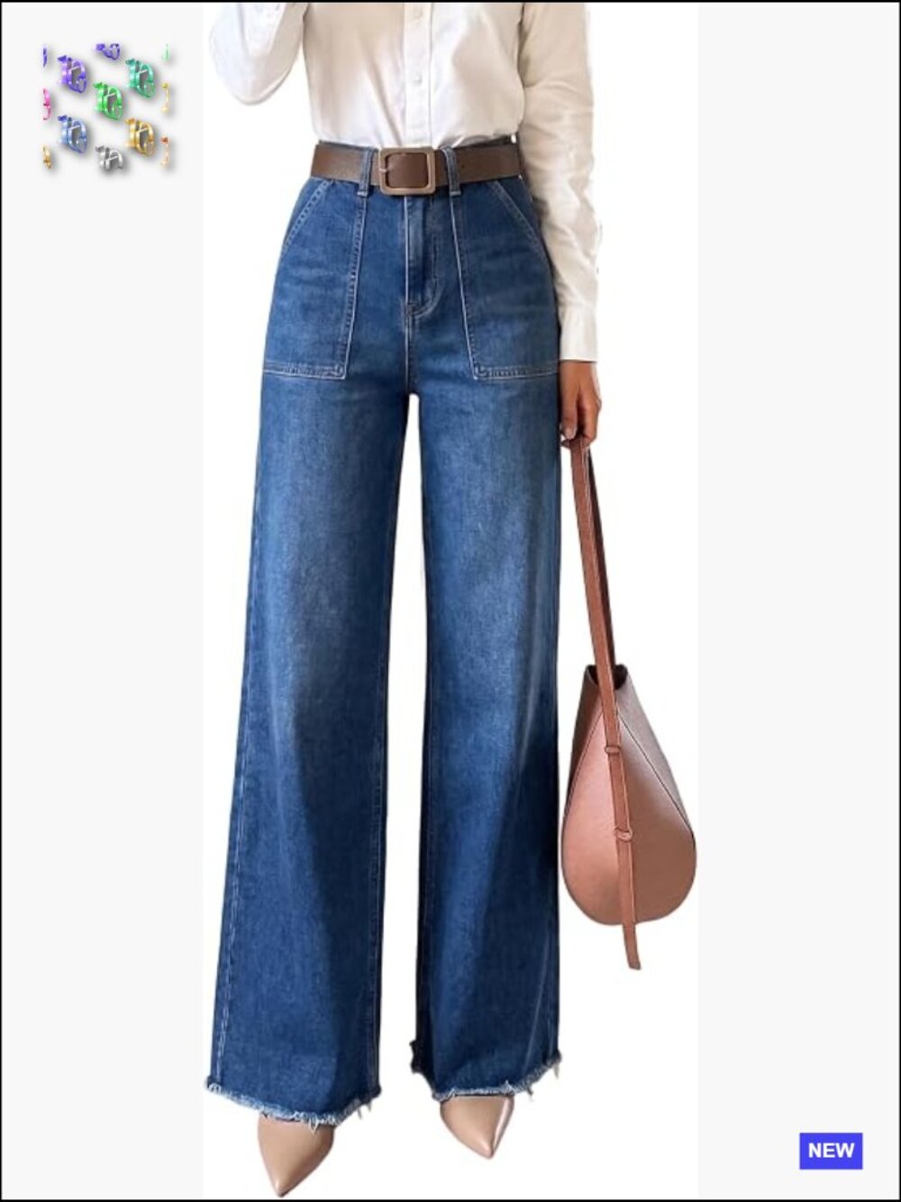 High Waisted Bootcut Wide Leg Jeans Front Patch Pocket Baggy Denim Pants Raw Hem